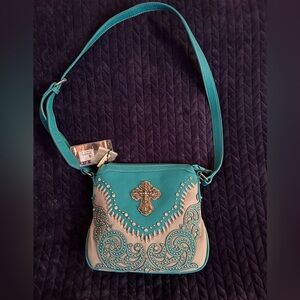 Montana West Turquoise and Cream Crossbody Bag